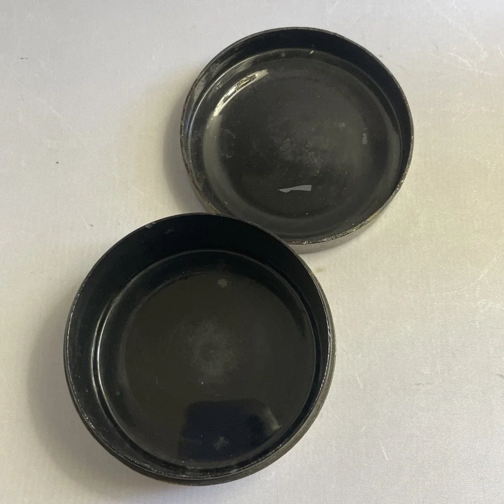 Vintage Round Floral Trinket Box Lacquered Finish Black With Gold Accents 3 1/2